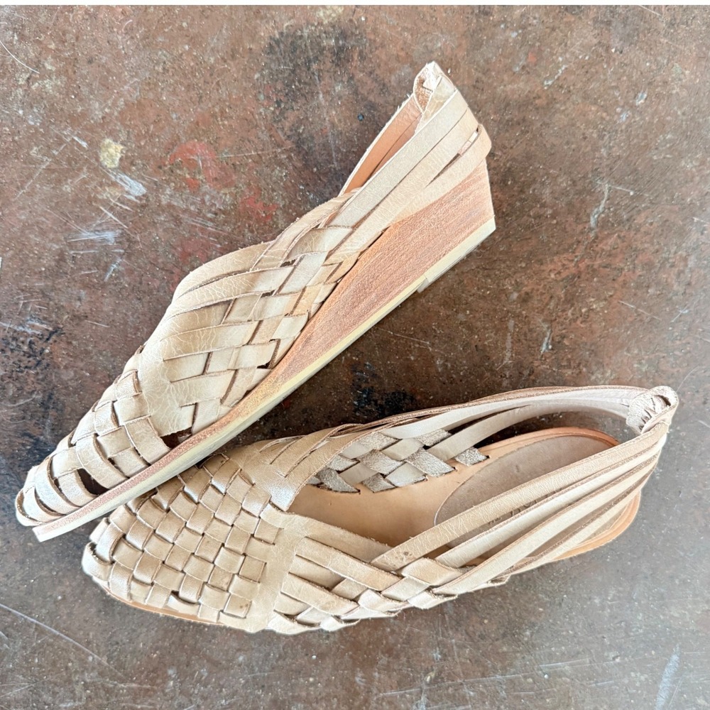Vtg 90s Nine West Slingback Wedge Sandal Woven Leather Flats Womens 8.5N Coastal